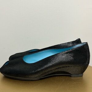 Thierry Rabotin Wedge Peep Hole Shoes Black Size 38 Extra Light NEW
